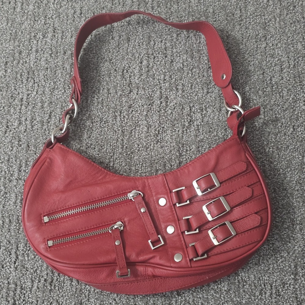 Wilson Leather Vintage Y2K  Maxima Red Leather Shoulder Bag Moto Biker
